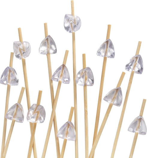 BambooMN 5.9" Decorative Acrylic Clear Gem End Bamboo Cocktail Fruit Sandwich Picks Skewers for Catered Events, Holiday's, Restaurants or Buffets ...