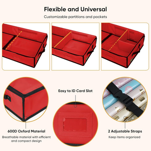 BALEINE Christmas Wrapping Paper Storage Organizer with Flexible Partitions and Pockets, 40" Durable 600D Oxford Fabric Gift Wrap Storage Bag Fits...