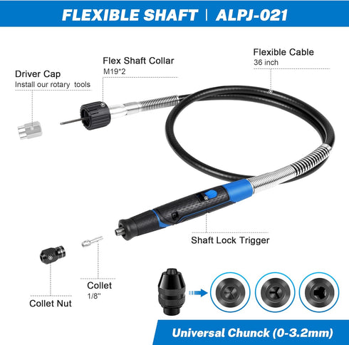 Flexible shaft Rotary Tool Attachment, Keyless Chuck 1/32” (0.8mm) to 1/8” (3.2mm),36” Long Cable, Flexible Flex Shaft with DIY for Engraving Tool...