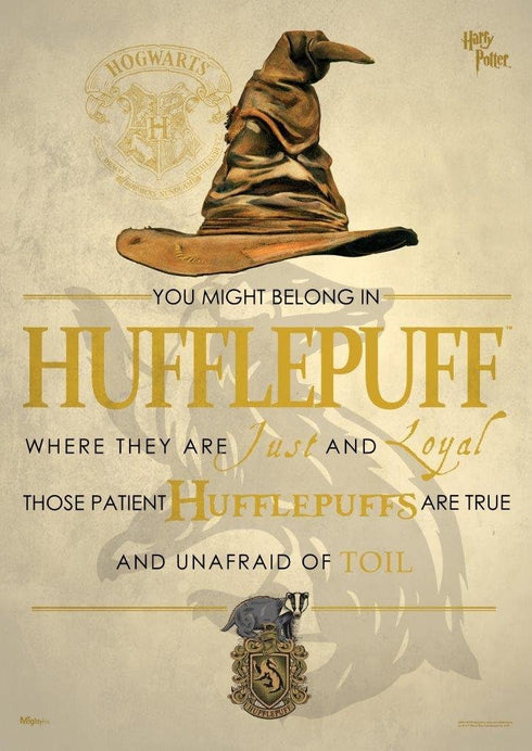 MIGHTYPRINT Harry Potter - Hufflepuff - Hogwarts Sorting Hat House Quote – Durable 17” x 24 Wall Art – NOT Made of Paper – Officially Licensed Col...