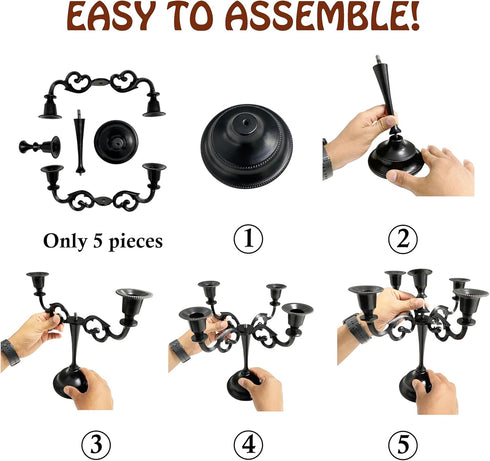 Rely+ 5 Arm Matte Black Candelabra Taper Candle Holders Decorations Indoor Kitchen Décor Table Candles Candlestick Candelabra Centerpiece Gothic H...