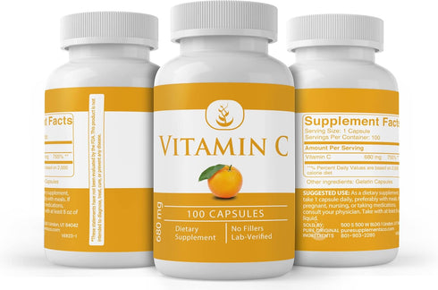 PURE ORIGINAL INGREDIENTS Vitamin C, (100 Capsules) Always Pure, No Additives Or Fillers, Lab Verified...