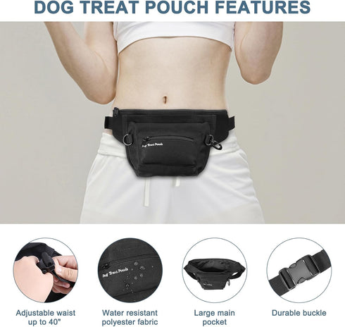 Newest Dog Treat Training Pouch, Dog Food Bag, Dog Treat Bag Magnetic Closure, Pet Training Bag for Puppy Training (Black - with 2 Zip Pockets)...
