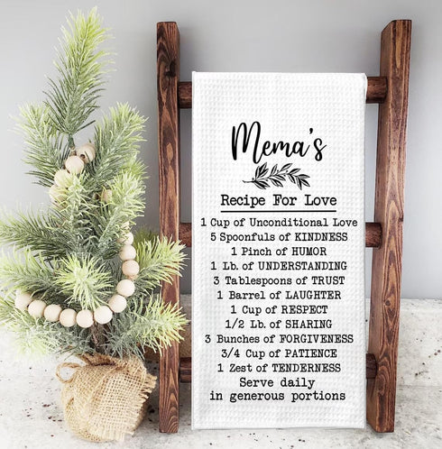 Memas Recipe for Love Kitchen Towel - Funny Kitchen Towel Gifts for Mema - Soft and Absorbent Kitchen Tea Towel Birthday Ideas - Mema Kitchen Towe...