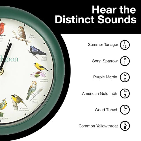 Mark Feldstein, Audubon Singing Bird Clock, 8 Inch, Green...