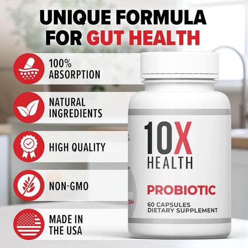10X Health Probiotics - Immune Support Supplement & Probiotics for Digestive Health w/Lactobacillus Acidophilus, Rhamnosus & Bifidobacterium Longu...