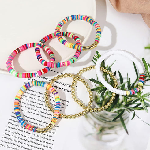 Colorful Beaded Bracelets for Women Heishi Bracelet Set Gold Bead Bracelets Resin Acrylic Bangle Bracelets Stackable Stretch Strand Bracelet...