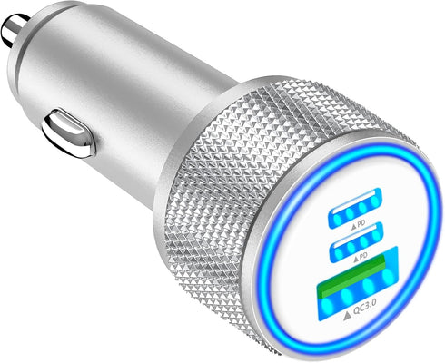 USB C Car Charger, Rombica 3-Port 67W Dual PD USB-C&USB-A Car Power Cigarette Lighter Adapter PD/QC3.0 Type C Car Charger Fast Charging for iPhone...