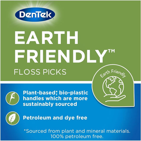 DenTek Earth Friendly Floss Picks, Organic Plant-Based bio-Plastic Handles, Mint 60 Count (Pack of 6)...