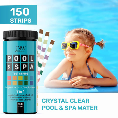 Pool Test Strips 7-in-1, 150 Quick and Accurate Pool and Hot Tub Test Strips - Pool Water Testing Kit for Chlorine, Bromine, pH, Hardness, More - ...