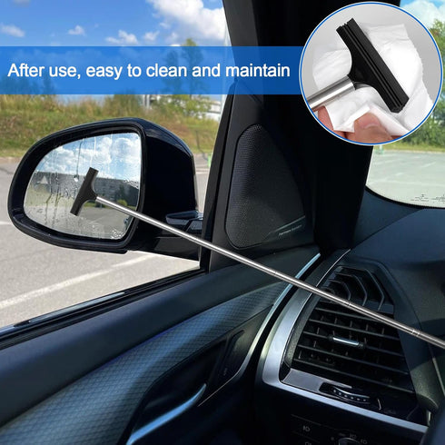 2 Pcs Car Mirror Wiper, 38.6in Handle Car Side Mirror Squeegee, Car Mirror Squeegee, Side Mirror Squeegee, Mini Squeegee for Rainy Foggy Weather...