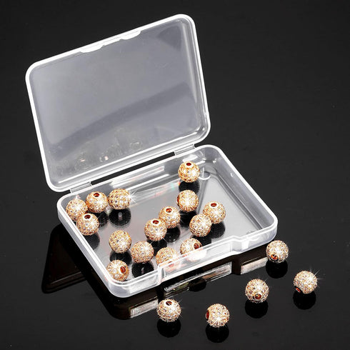 20 Pieces 8 mm Zirconia Cubic Beads, Round Rhinestone Bracelet Spacer Charms,Crystal Zirconia Stones, Ball Beads for Jewelry Making DIY(Rose Gold)...