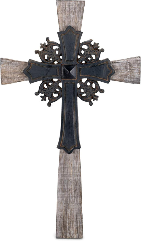 Dicksons Antiqued Intricate Double Layer 15 Inch Wood and Metal Decorative Hanging Wall Cross...