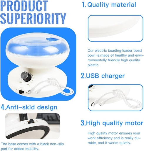 Hobbyworker Electric Clay Bead Spinner Kit with 3pcs Bead Trays 2pcs Bead Spinner Needles, 1000pcs Clay Beads and 1300pcs Seed Beads 8m Elastic Co...