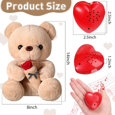 Hungdao Bear Stuffed Animal with Voice Recording 14 Inch Cute Plush Bear with Rose 60 Seconds Voice Sound Recorder Module Plush Recordable Toy wit...