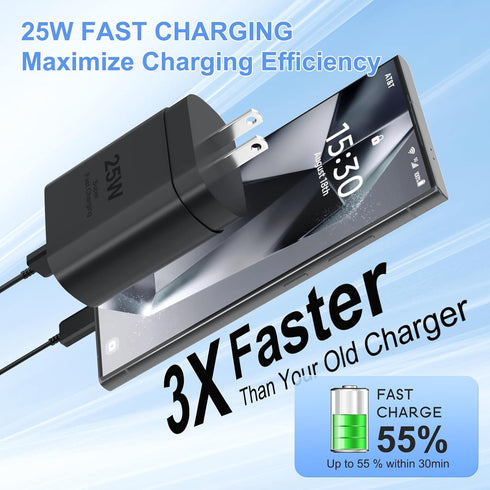 for Samsung USB-C Super Fast Charging Wall Charger - 25W PD Charger Adapter with Type-C Cable(5ft) for Samsung Galaxy S25 S24 S23 S22 Ultra Plus S...