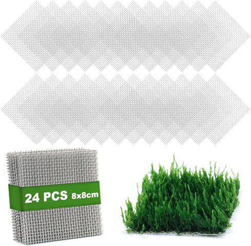 24 Pieces 3.1X3.1in (8X8cm) Aquarium Moss Mesh, 304 Stainless Steel Aquatic Moss Wall, Easy to Cut, for Fixing and Propagating Aquatic Mosses, DIY...
