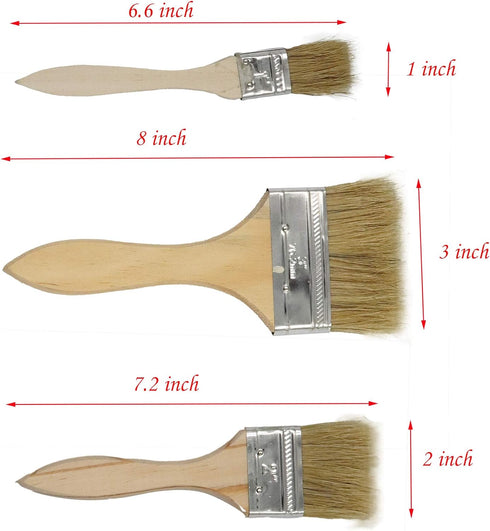 3 Pcs Flat Chip Paint Brush Wooden Stencil Natural Bristle Paintbrush for Wall Painting Waxing Stains Oil Wax Varnishes Glues Stain...