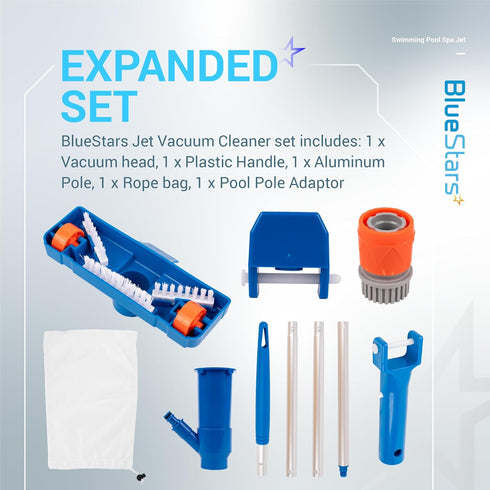 BlueStars Handheld Ground Swimming Pool Vacuum - Portable Jet Underwater Cleaner with 56" Aluminum Pole and Dual Collection Bags for Pools, Spas, ...