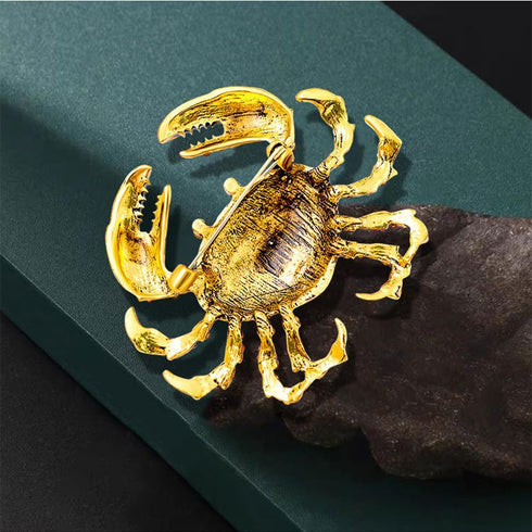 Rhinestone Crab Brooch Pin for Women Girls Gold Plated Fashion Crystal Marine Animal Brooches Lapel Pins Shiny Exaggerated Cute Holiday Vacation C...