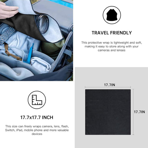 BEIYANG Camera Protective Wrap, Lens Protector Wrapper, 17.7X17.7 Inch Black Magic Self-Adhesive Cloth for Camera/Lens/Phone/DSLR/Laptop/Accessori...