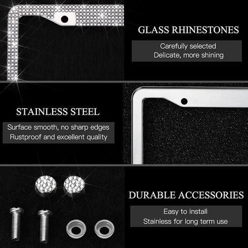 OTOSTAR 1 Pack Bling License Plate Frame with Ribbon Bow, Handcrafted Shiny Rhinestones Premium Stainless Steel 2 Holes License Plate Holder with ...