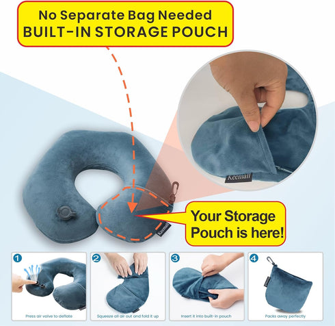 Inflatable Travel Neck Pillow for Airplane Train Car Washable Pillowcase U Shaped Office Napping Pillow...