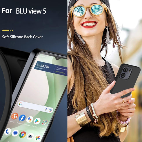 for BLU View 5 Case with Tempered Glass Screen Protector Slim Full-Body Silicone Bumpers Anti-Scratch Shockproof Protective phone Case Cover for B...