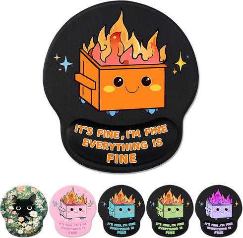 Cute Funny Ergonomic Mouse Pad with Wrist Support, Dumpster on Fire Gel Mouse Pads Wrist Rest, Comfortable Pain Relief Mousepad with Non-Slip PU B...
