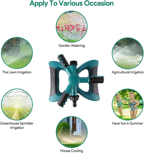 Sprinklers for Yard, 3-in-1 Garden Lawn Sprinkler with 360-Degree Rotation, Large Coverage Area, 4 Arms, Water Sprinkler for Lawn, Outdoor Irrigat...