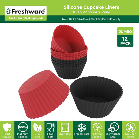 Freshware Cupcake Liners, Pack of 12 Silicone Muffin Cups, 3.8 Inch Silicone Baking Cups, Reusable & Non-stick Silicone Cupcake Liners for Party H...