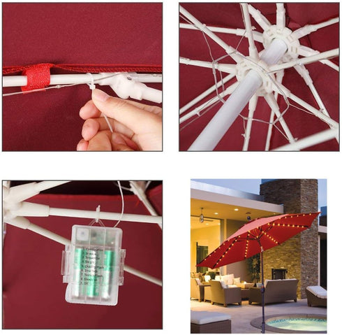 Patio Umbrella Lights 8 Lighting Mode 104 LED String Lights with Remote Control Umbrella Lights Battery Operated Waterproof Outdoor Decor for Pati...