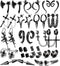 16 Pairs Stainless Steel Punk Y2K Black Dangle Earrings for Men, Axe Skull Screw Cone etc Huggie Hoop Long Chain Piercing Hoop Earrings Set for Un...