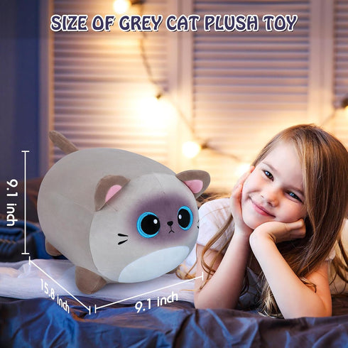 Siamese Cat Plush Pillow-16'' Siamese Cat Plush Stuffed Animal Grey Cat Plush Pillow, Cute Soft Plush Cat Plushie Stuffed Cat Toys Blue Eyes Cat P...