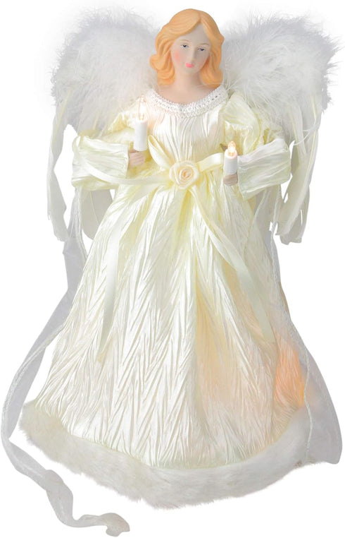 KSA 12" Elegant Ivory Lighted Angel Christmas Tree Topper - Clear Lights...