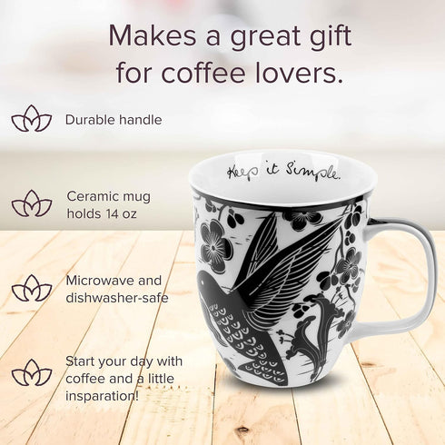 Karma Gifts 16 oz Black and White Boho Mug Hummingbird - Cute Coffee and Tea Mug - Ceramic Coffee Mugs for Women and Men, 1 Count (Pack of 1)...