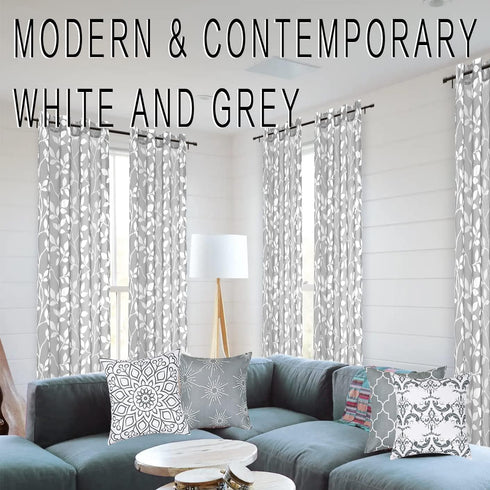 XTMYI Light Grey Small Window Curtain Panels for Bathroom,Grommet Leaf Striped Pattern Design Sheer Half Short Curtains for Bedroom Kitchen Set,Gr...