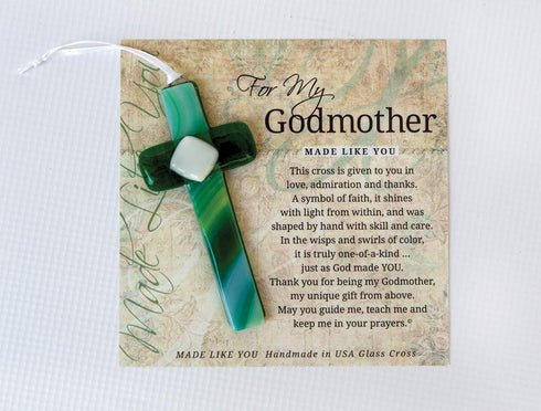Handmade in USA Glass Cross with Sentiment for Godmother from Goddaughter/Godson/Godchild- Godmother Gift for Christmas/Baptism/Mothers Day/Confir...
