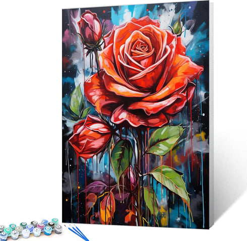 TUMOVO American Flowers Painting Paint by Number Kits 16 x 20 inch Coloful Romantic Rose Canvas DIY Graffitic Street Art Oil Painting for Kids Adu...