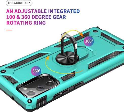 for Samsung Galaxy Note 20 Case, Note20 5G Case with HD Screen Protectors, Androgate Military-Grade Metal Ring Holder Kickstand 15ft Drop Tested S...