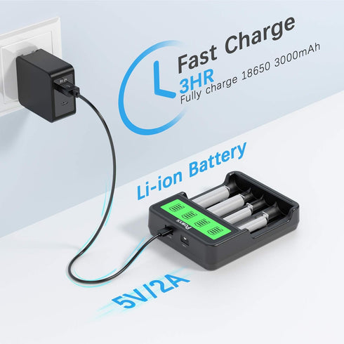 POWXS Universal Lithium 18650 Battery Charger for 3.7V Li-ion 18650 26650 18490 17670 17500 22650 21700 20700 18350 16340 RCR123A 14500, AA AAA & ...