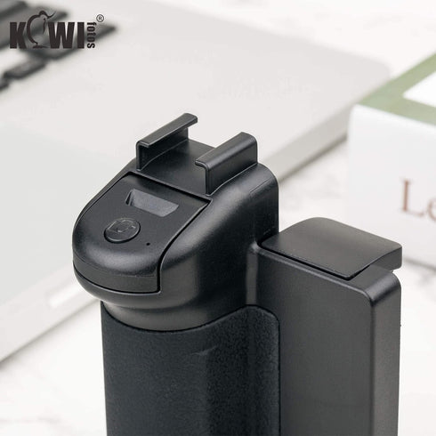 KIWIFOTOS Phone Tripod Mount, Phone Camera Grip Handle Holder with Detachable Bluetooth Shutter and Cold Shoe Adapter for iPhone 14 15 Samsung Sma...