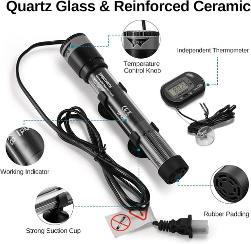 SainSmart XpertMatic Submersible Aquarium Heater, 100W Adjustable Fish Tank Heater Thermostat with Suction Cup, for Marine Saltwater and Freshwate...