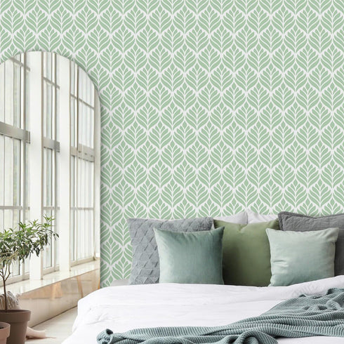 Cohoo Home Green Wallpaper Peel and Stick Wallpaper Boho Contact Paper for Cabinets Modern Self-Adhesive Removable Wallpaper Sage Green White Leaf...