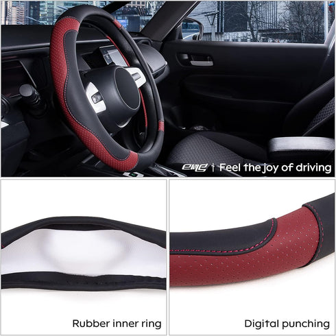 eing Steering Wheel Cover for Car,Truck, SUV and More, Universal 15 inch, Anti-Slip,Sporty and Soft - Black&Red Wine...