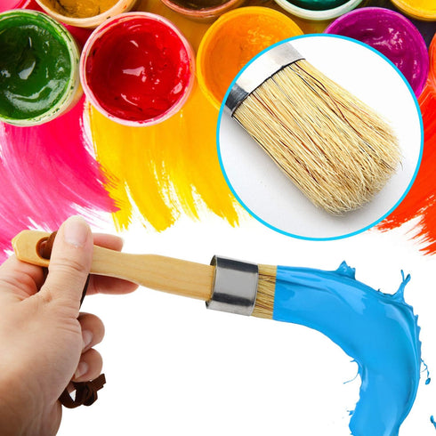 Professional Chalk and Wax Paint Brush Set, 3pcs Small Round Reusable Natural Bristle Brushes for Folk Art Home Decor DIY Painting Stencils, Compa...