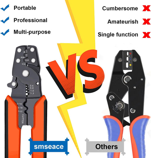 smseace Wire Connectors Crimping tool 22-10AWG Multifunctional stripping crimping pliers for Butt/Spade/Fork/Bullet/Ring/Bare terminals Wire crimp...