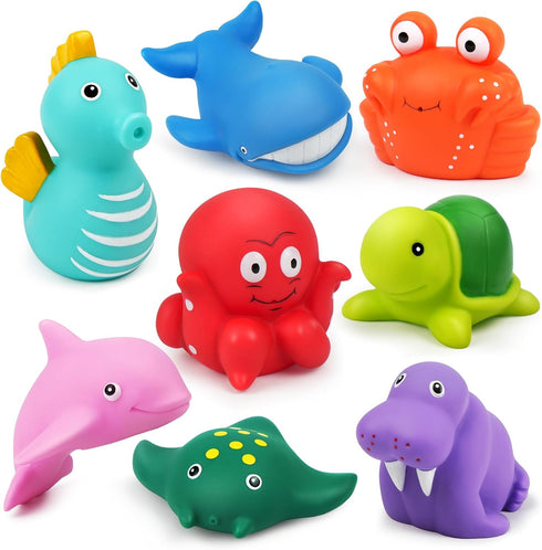 LotFancy Bath Toys for Kids Ages 1-3, Mold Free Bath Toys for Infants Toddlers, 8PCS No Holes Ocean Sea Animal Bathtub Toys, Soft Baby Bath Tub To...