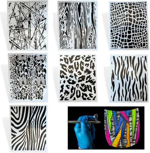 LiME LiNE Airbrush Stencil Set, Wood Grain, Grunge, Animal Print Custom Paint Template...