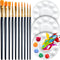 FANDAMEI Round Paint Tray Palettes and Paint Brushes Set, Paintbrushes, 3 PCS Plastic Paint Palettes Pallets, 10 PCS Acrylic Paint Brushes, Nylon ...